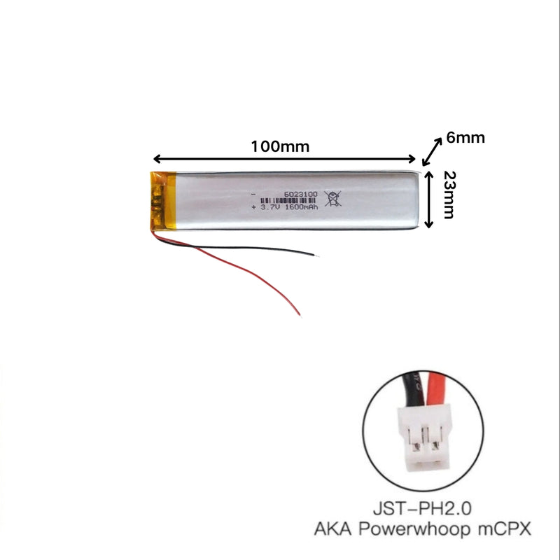 Cargue la imagen en el visor de la galería, [PH2.0-JST Connector][6023100] Universal 1600mAh 3.7V Rechargeable Li-Ion Lithium Polymer Battery - Polar Tech Australia
