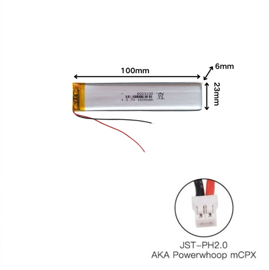[PH2.0-JST Connector][6023100] Universal 1600mAh 3.7V Rechargeable Li-Ion Lithium Polymer Battery - Polar Tech Australia