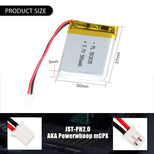 [PH2.0-JST Connector][503035] Universal 500mAh 3.7V Rechargeable Li-Ion Lithium Polymer Battery - Polar Tech Australia