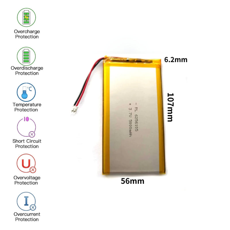 Load image into Gallery viewer, [PH2.0-JST Connector][6256105] Universal 5000mAh 3.7V Rechargeable Li-Ion Lithium Polymer Battery - Polar Tech Australia
