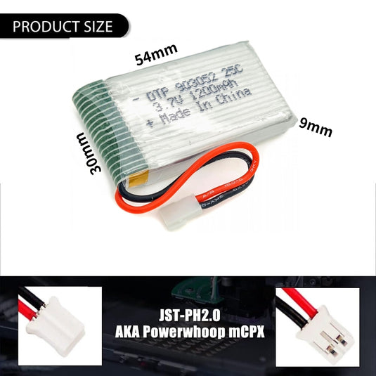 [PH2.0-JST Connector][903052] Universal 1200mAh 3.7V Rechargeable Li-Ion Lithium Polymer Battery - Polar Tech Australia