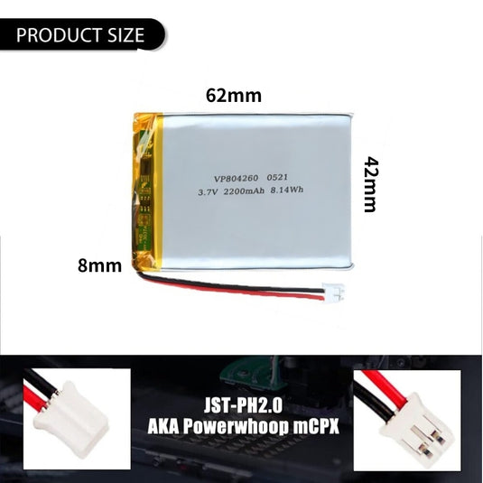 [PH2.0-JST Connector][804260] Universal 4400mAh 3.7V Rechargeable Li-Ion Lithium Polymer Battery - Polar Tech Australia