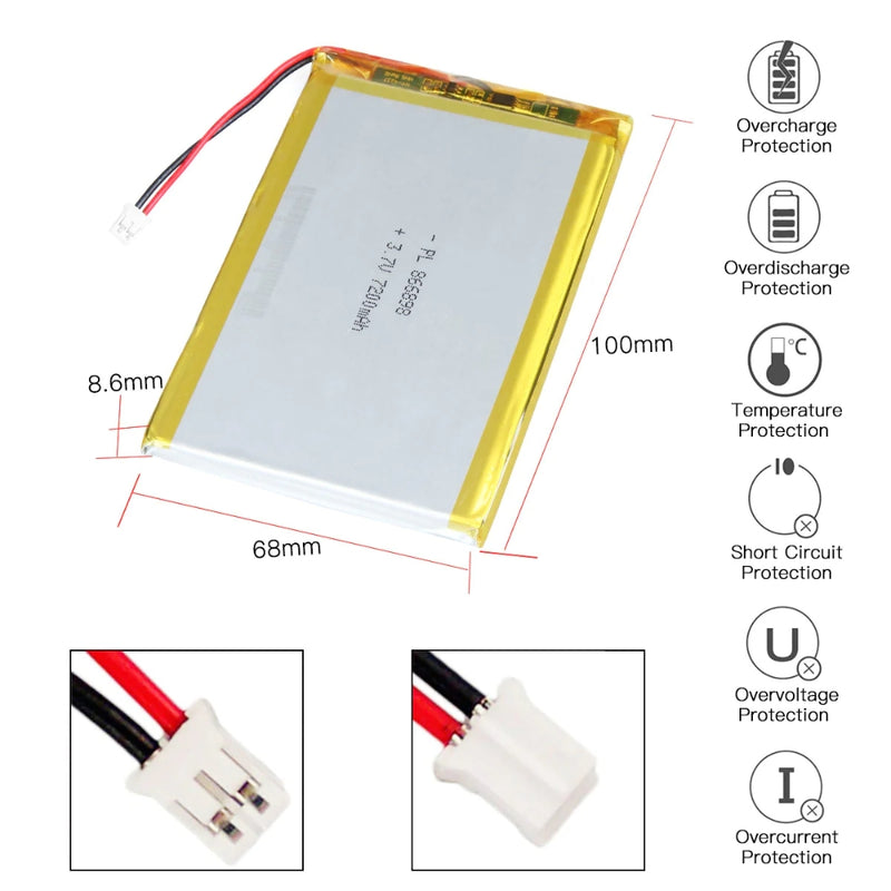 Load image into Gallery viewer, [PH2.0-JST Connector][866898] Universal 7200mAh 3.7V Rechargeable Li-Ion Lithium Polymer Battery - Polar Tech Australia
