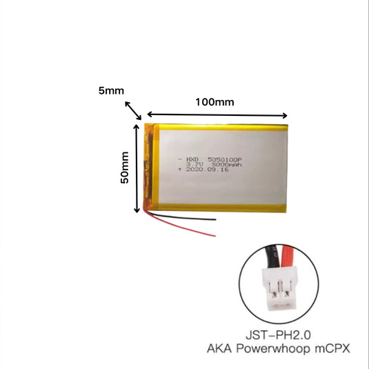 [PH2.0-JST Connector][5050100] Universal 5000mAh 3.7V Rechargeable Li-Ion Lithium Polymer Battery - Polar Tech Australia
