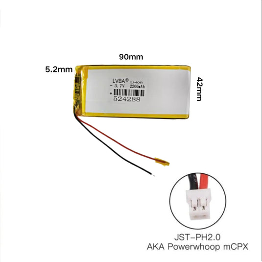 [PH2.0-JST Connector][524288] Universal 2000mAh 3.7V Rechargeable Li-Ion Lithium Polymer Battery - Polar Tech Australia