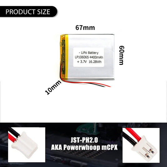 [PH2.0-JST Connector][106065] Universal 4400mAh 3.7V Rechargeable Li-Ion Lithium Polymer Battery - Polar Tech Australia