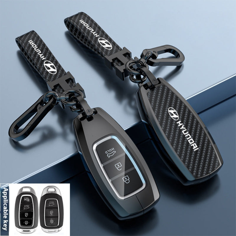Chargez l&#39;image dans la visionneuse de la galerie, Hyundai Zinc Alloy + Carbon Fiber Texture Car Key Fob Case Cover For Palisade, Elantra, Accent, Kona, Santa Fe, Veloster
