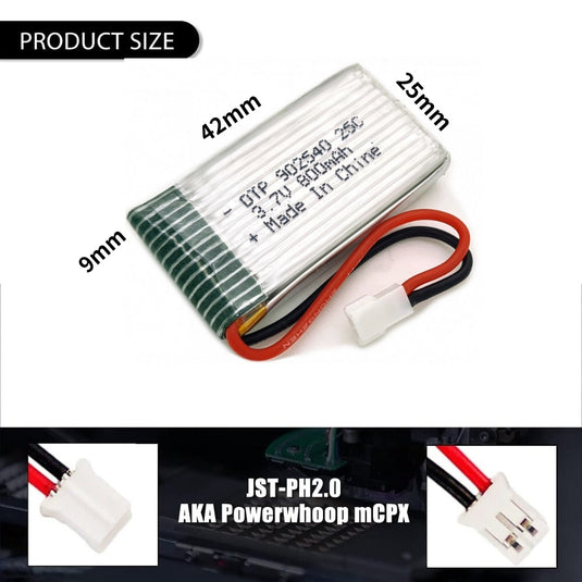 [PH2.0-JST Connector][902540] Universal 800mAh 3.7V Rechargeable Li-Ion Lithium Polymer Battery - Polar Tech Australia