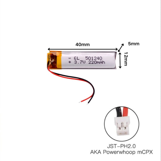 [PH2.0-JST Connector][501240] Universal 220mAh 3.7V Rechargeable Li-Ion Lithium Polymer Battery - Polar Tech Australia