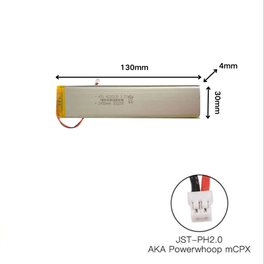 [PH2.0-JST Connector][4030130] Universal 2450mAh 3.7V Rechargeable Li-Ion Lithium Polymer Battery - Polar Tech Australia