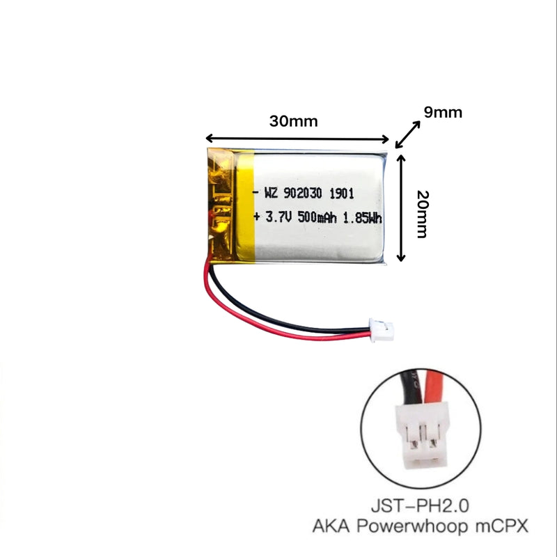 Cargue la imagen en el visor de la galería, [PH2.0-JST Connector][902030] Universal 500mAh 3.7V Rechargeable Li-Ion Lithium Polymer Battery - Polar Tech Australia
