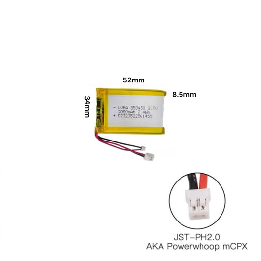 [PH2.0-JST Connector][853450] Universal 2000mAh 3.7V Rechargeable Li-Ion Lithium Polymer Battery - Polar Tech Australia