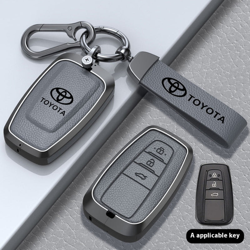 Load image into Gallery viewer, Toyota Zinc Alloy with Genuine Leather Full-Coverage Car Key Fob Protective Case Cover For RAV4, Camry, C-HR, Corolla, Prado, Prius - Polar Tech Australia
