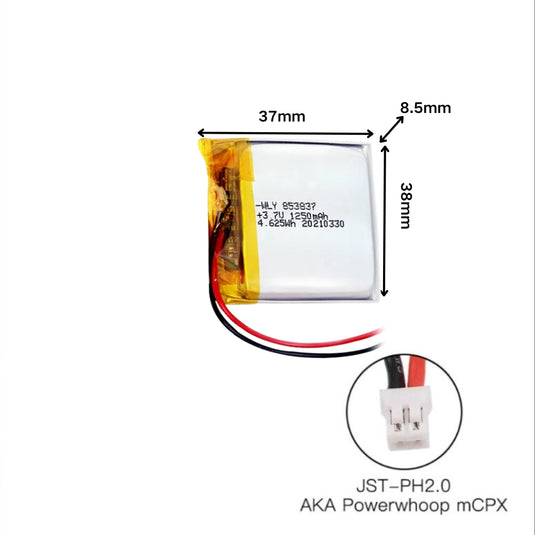 [PH2.0-JST Connector][853837] Universal 1250mAh 3.7V Rechargeable Li-Ion Lithium Polymer Battery - Polar Tech Australia