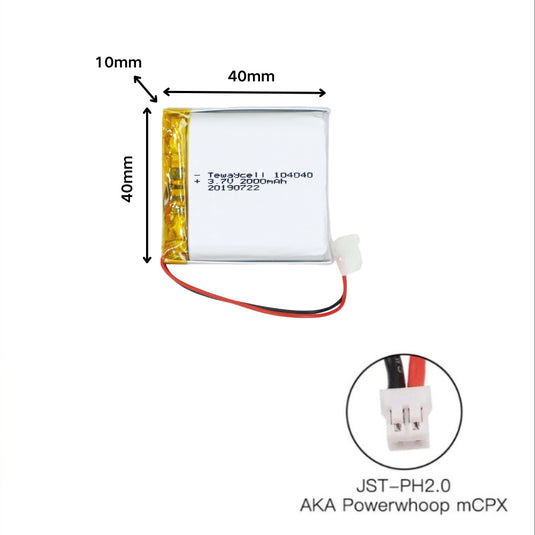 [PH2.0-JST Connector][104040] Universal 2000mAh 3.7V Rechargeable Li-Ion Lithium Polymer Battery - Polar Tech Australia