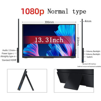 [SF13] 13.3 Inch 1920*1080p FHD Touch Screen Portable Monitor with Type-C USB HDMI-Compatible for Expand Mobile PC Laptop Game Display ERESE