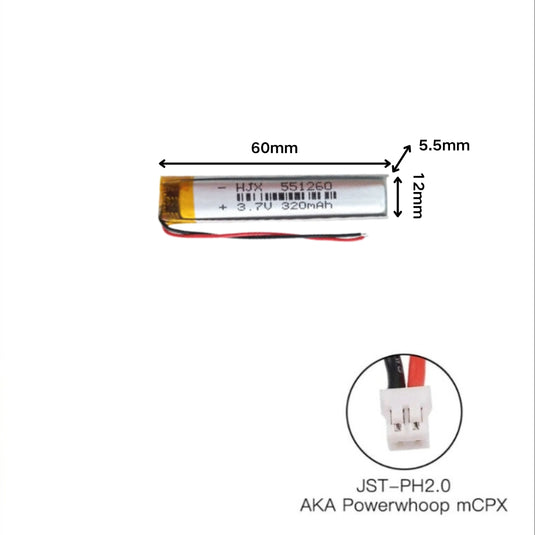 [PH2.0-JST Connector][551260] Universal 320mAh 3.7V Rechargeable Li-Ion Lithium Polymer Battery - Polar Tech Australia