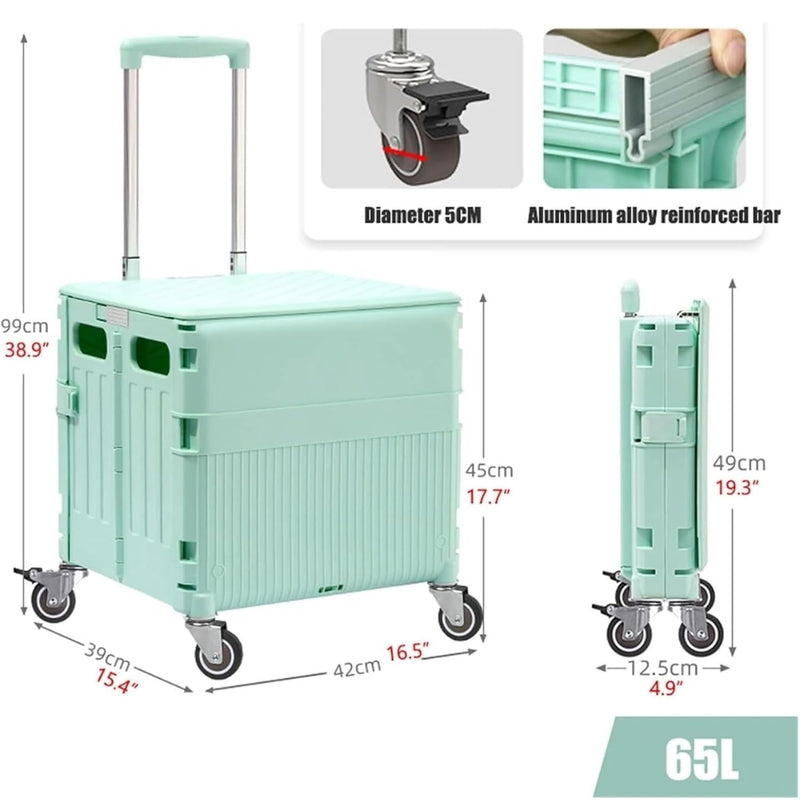 Cargue la imagen en el visor de la galería, Foldable Utility Cart with Lid Storage Box and Universal Wheels for Grocery, Travel, and Outdoor Use
