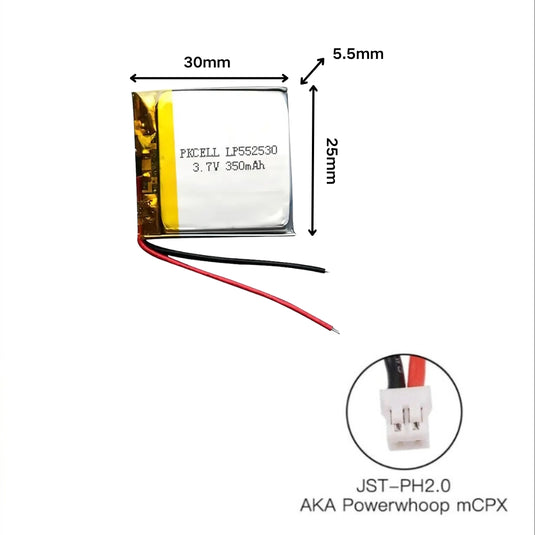 [PH2.0-JST Connector][552530] Universal 350mAh 3.7V Rechargeable Li-Ion Lithium Polymer Battery - Polar Tech Australia