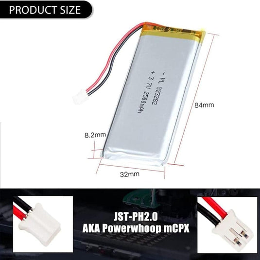 [PH2.0-JST Connector][823282] Universal 2500mAh 3.7V Rechargeable Li-Ion Lithium Polymer Battery - Polar Tech Australia