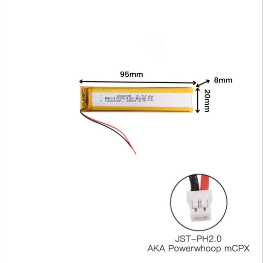 [PH2.0-JST Connector][802095] Universal 1800mAh 3.7V Rechargeable Li-Ion Lithium Polymer Battery - Polar Tech Australia
