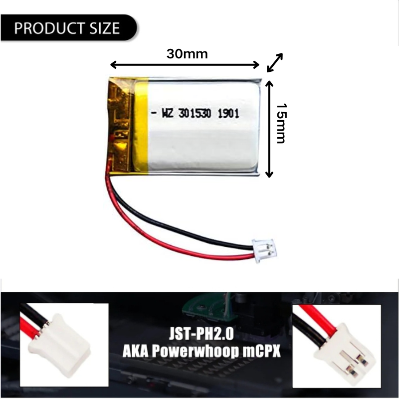 Cargue la imagen en el visor de la galería, [PH2.0-JST Connector][301530] Universal 120mAh 3.7V Rechargeable Li-Ion Lithium Polymer Battery
