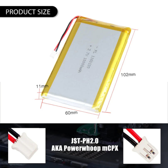 [PH2.0-JST Connector][1160100] Universal 10000mAh 3.7V Rechargeable Li-Ion Lithium Polymer Battery - Polar Tech Australia