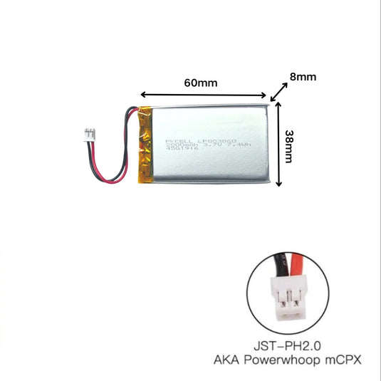 [PH2.0-JST Connector][803860] Universal 2000mAh 3.7V Rechargeable Li-Ion Lithium Polymer Battery - Polar Tech Australia