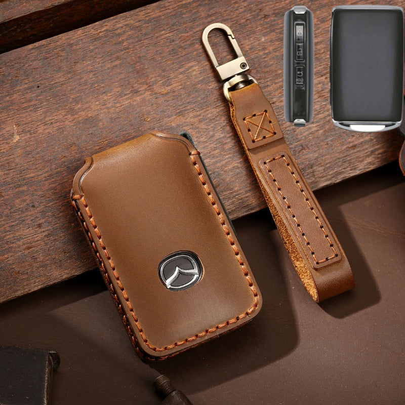 Cargue la imagen en el visor de la galería, Mazda Handcrafted Genuine Leather Folding Car Key Fob Case Cover For CX-5, CX-3, CX-30, CX-9

