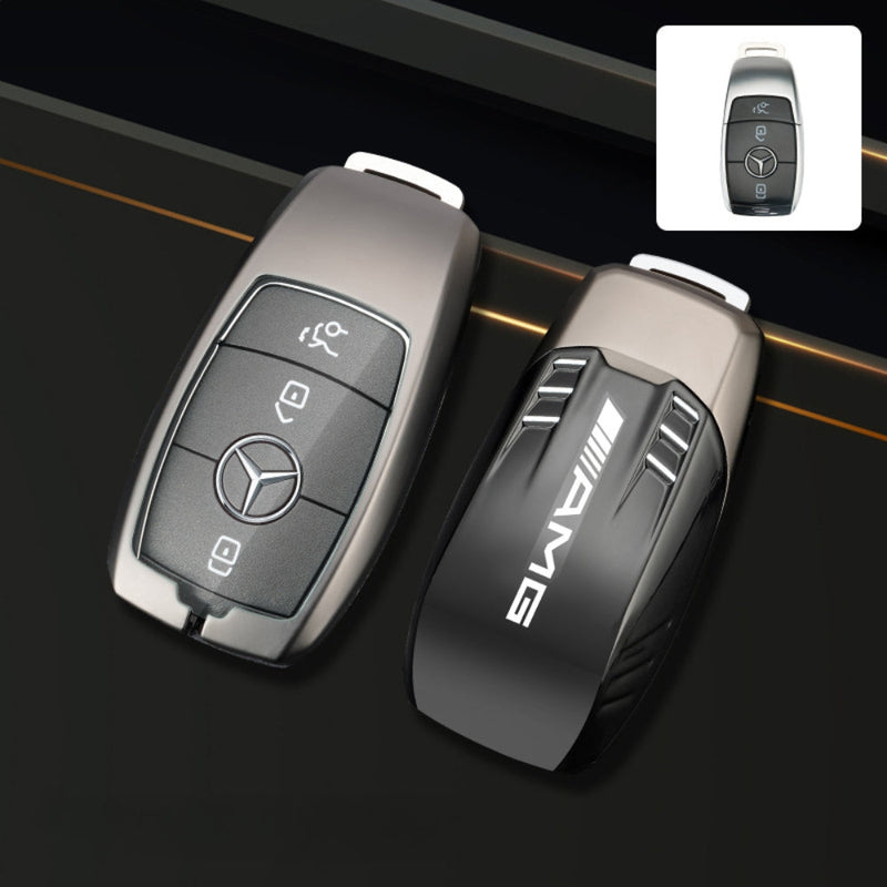 Load image into Gallery viewer, Mercedes Benz Carbon Fiber Metal Protective Car Key Fob Case Cover For Benz A, B, C, E, GLC, GLE
