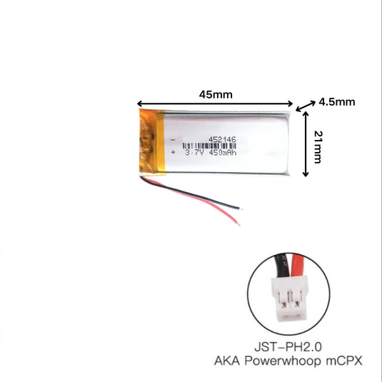 [PH2.0-JST Connector][452146] Universal 450mAh 3.7V Rechargeable Li-Ion Lithium Polymer Battery - Polar Tech Australia