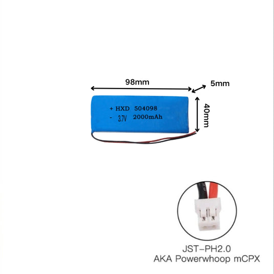 [PH2.0-JST Connector][504098] Universal 2000mAh 3.7V Rechargeable Li-Ion Lithium Polymer Battery - Polar Tech Australia
