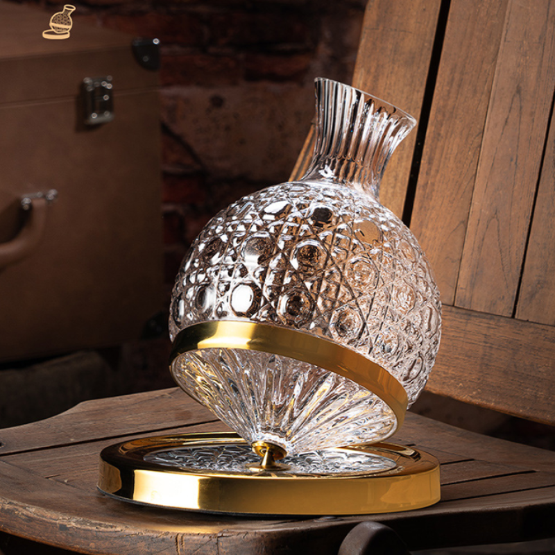 Chargez l&#39;image dans la visionneuse de la galerie, [7 in 1] Wine Accessories Gift Box Luxury 360° Rotating Crystal Hand Blown Wine Decanter with wine glasses and rack
