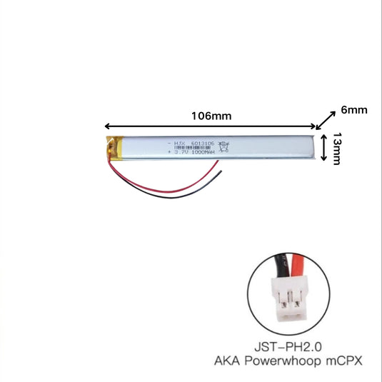 [PH2.0-JST Connector][6013106] Universal 1000mAh 3.7V Rechargeable Li-Ion Lithium Polymer Battery - Polar Tech Australia