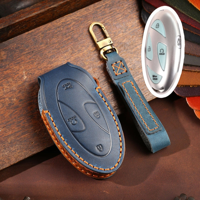 Chargez l&#39;image dans la visionneuse de la galerie, Hyundai Handcrafted Genuine Leather Car Key Fob Protective Case Cover For Ionic 6, Kona EV, Grandeur GN7
