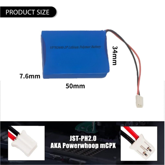 [PH2.0-JST Connector][763448] Universal 1300mAh 3.7V Rechargeable Li-Ion Lithium Polymer Battery