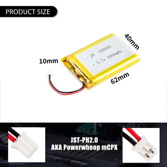 [PH2.0-JST Connector][104060] Universal 3000mAh3.7V Rechargeable Li-Ion Lithium Polymer Battery - Polar Tech Australia
