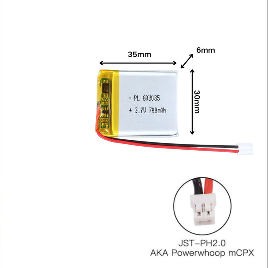 [PH2.0-JST Connector][603035] Universal 700mAh 3.7V Rechargeable Li-Ion Lithium Polymer Battery - Polar Tech Australia