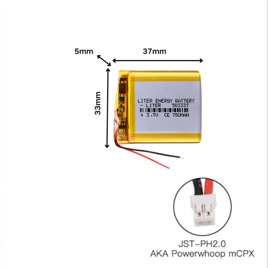 [PH2.0-JST Connector][503337] Universal 750mAh 3.7V Rechargeable Li-Ion Lithium Polymer Battery - Polar Tech Australia