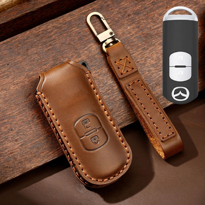 Cargue la imagen en el visor de la galería, Mazda Handcrafted Genuine Leather Folding Car Key Fob Case Cover For CX-5, CX-4, CX-3
