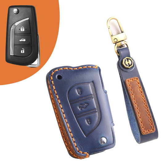 Toyota Handcrafted Genuine Leather Folding Car Key Fob Protective Case Cover For RAV4, Avalon, Avensis, Aygo, Camry, Corolla - Polar Tech Australia