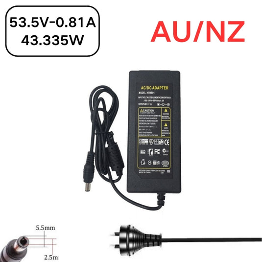 [53.5V-0.81A][5.5x2.5] Universal Computer/Monitor/CCTV POE Switch - Power Supply Adapter Wall Charger - Polar Tech Australia