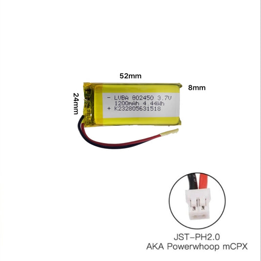 [PH2.0-JST Connector][802450] Universal 1200mAh 3.7V Rechargeable Li-Ion Lithium Polymer Battery - Polar Tech Australia