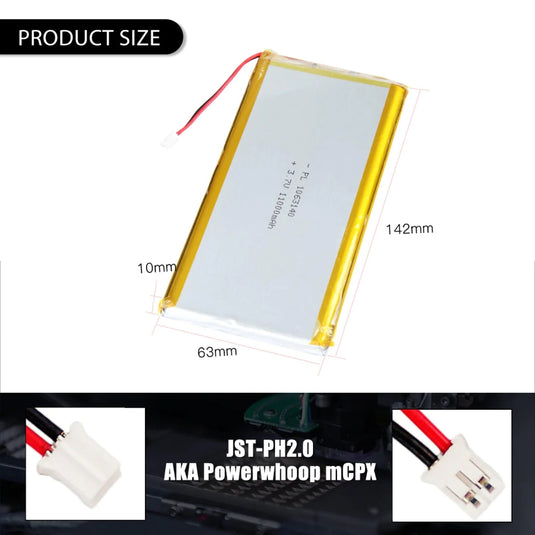 [PH2.0-JST Connector][1063140] Universal 11000mAh 3.7V Rechargeable Li-Ion Lithium Polymer Battery - Polar Tech Australia