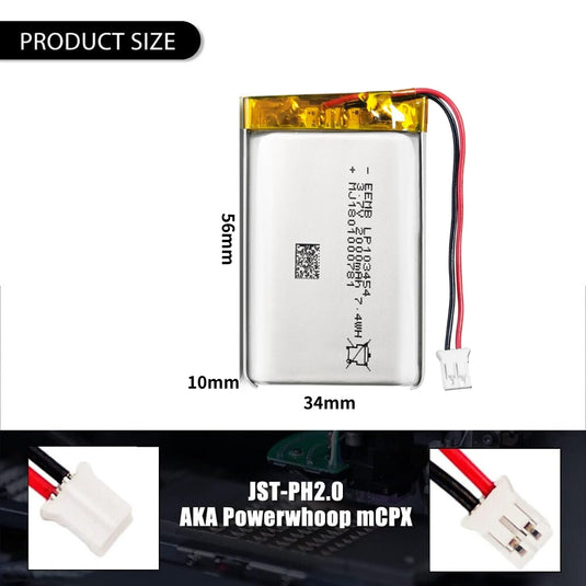 [PH2.0-JST Connector][103454] Universal 2000mAh 3.7V Rechargeable Li-Ion Lithium Polymer Battery - Polar Tech Australia