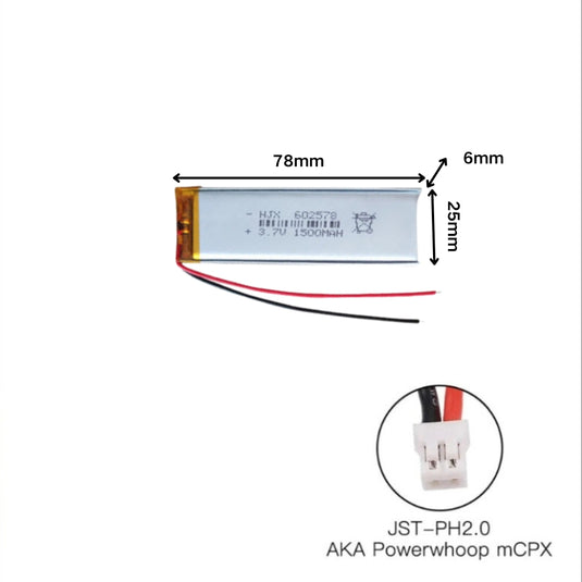 [PH2.0-JST Connector][602578] Universal 1500mAh 3.7V Rechargeable Li-Ion Lithium Polymer Battery - Polar Tech Australia