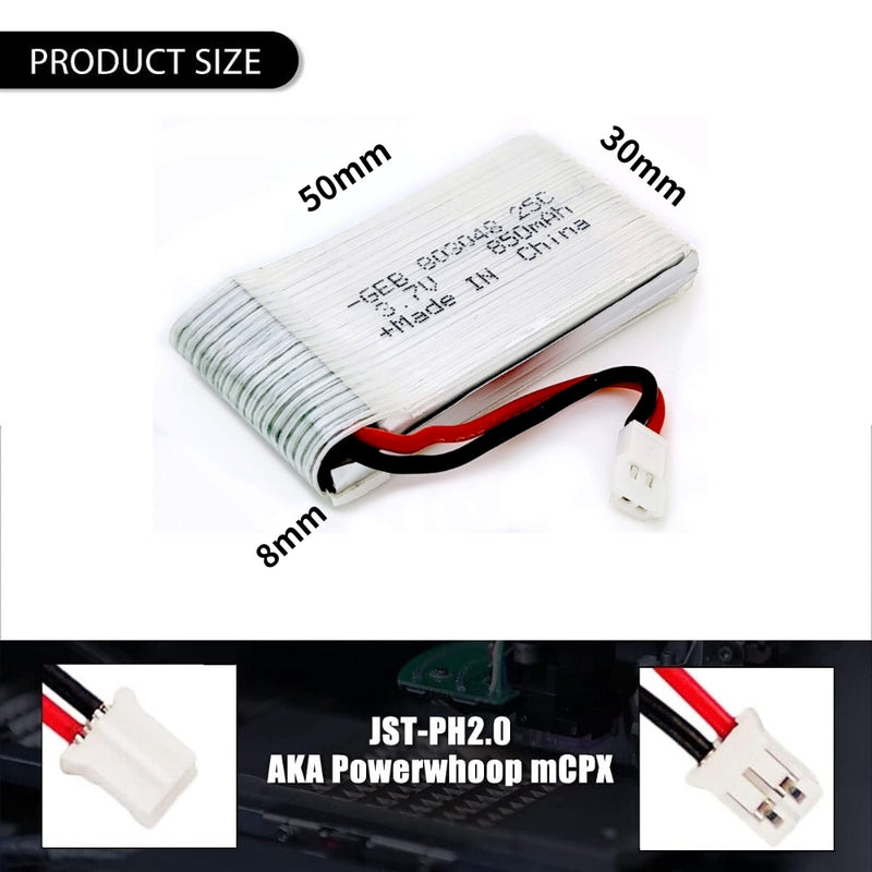 Load image into Gallery viewer, [PH2.0-JST Connector][803048] Universal 850mAh 3.7V Rechargeable Li-Ion Lithium Polymer Battery - Polar Tech Australia
