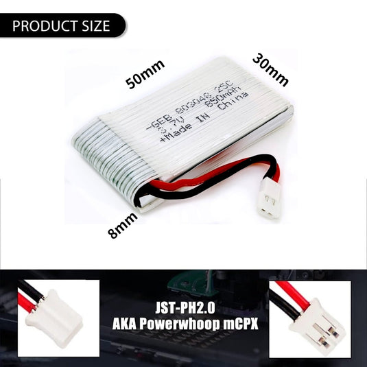 [PH2.0-JST Connector][803048] Universal 850mAh 3.7V Rechargeable Li-Ion Lithium Polymer Battery - Polar Tech Australia