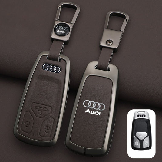 Audi Zinc Alloy + Leather Car Key Fob Case Cover For A4, A5, A6,A8, Q2, Q5, Q7