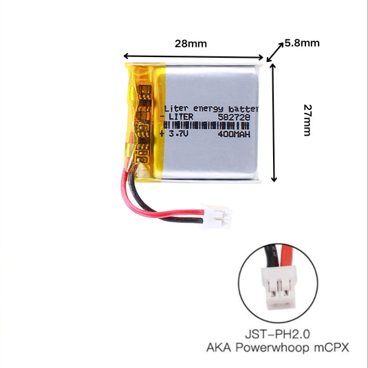 [PH2.0-JST Connector][582728] Universal 400mAh 3.7V Rechargeable Li-Ion Lithium Polymer Battery - Polar Tech Australia